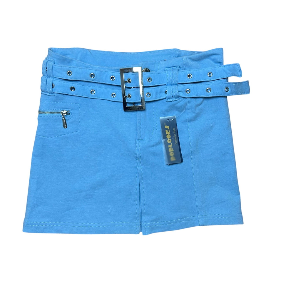 VTG Y2K Poplooks Blue Belted Knit S Mini Skirt NWT NOS Coquette Streetwear Retro