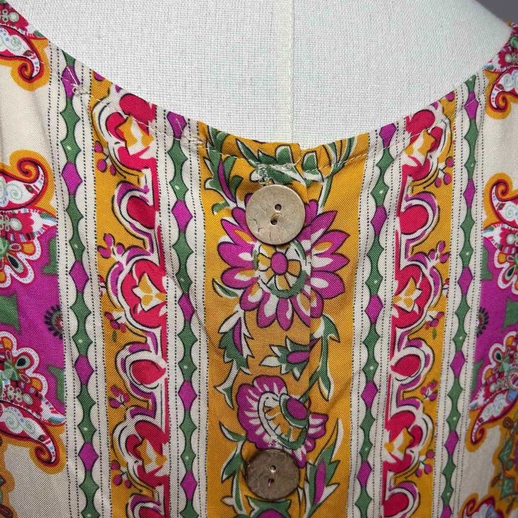 Boho Multicolor Print Rayon Sleeveless Top Large Indie Retro Casual Loungewear