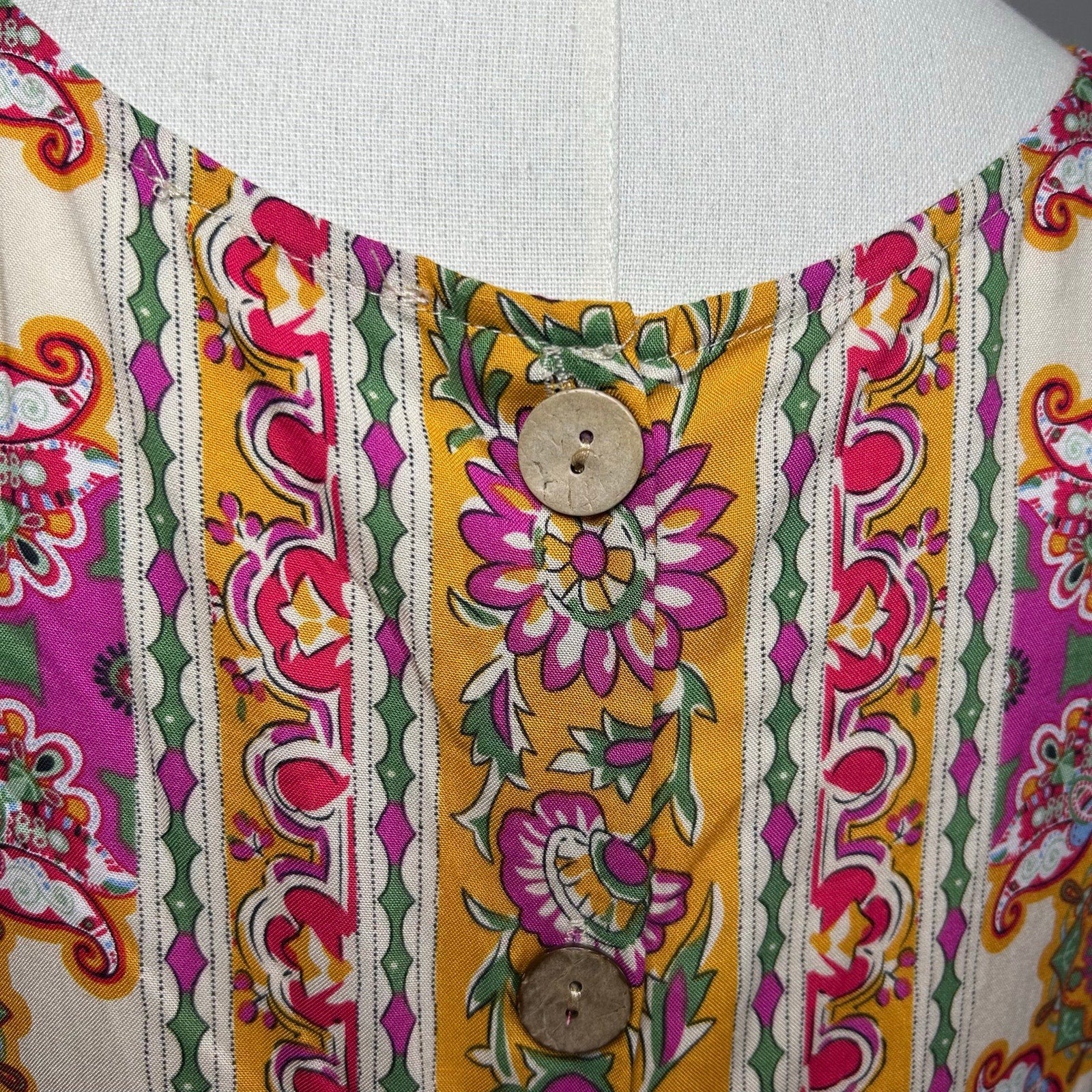 Boho Multicolor Print Rayon Sleeveless Top Large Indie Retro Casual Loungewear