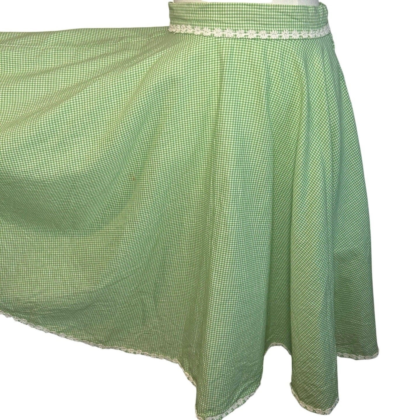 VTG 50s Green Gingham Midi Skirt Daisy Trim Rockabilly Medium Retro Western Boho