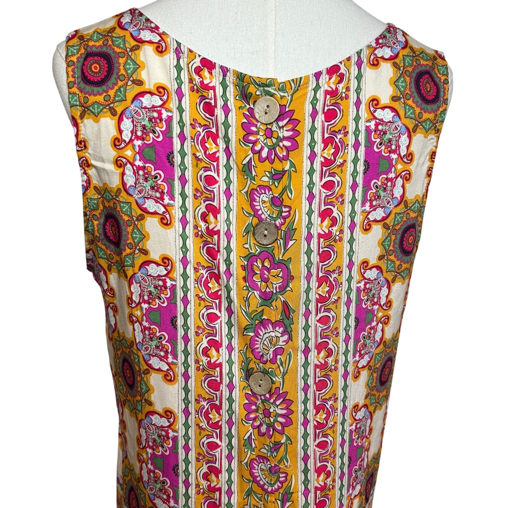 Boho Multicolor Print Rayon Sleeveless Top Large Indie Retro Casual Loungewear
