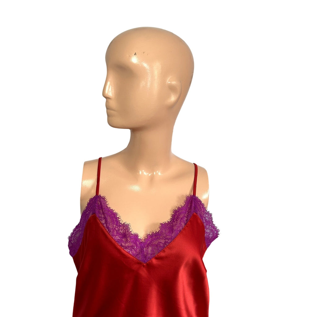 Savage X Fenty Red Purple Lace Camisole Shorts M Lingerie Set Romantic Feminine