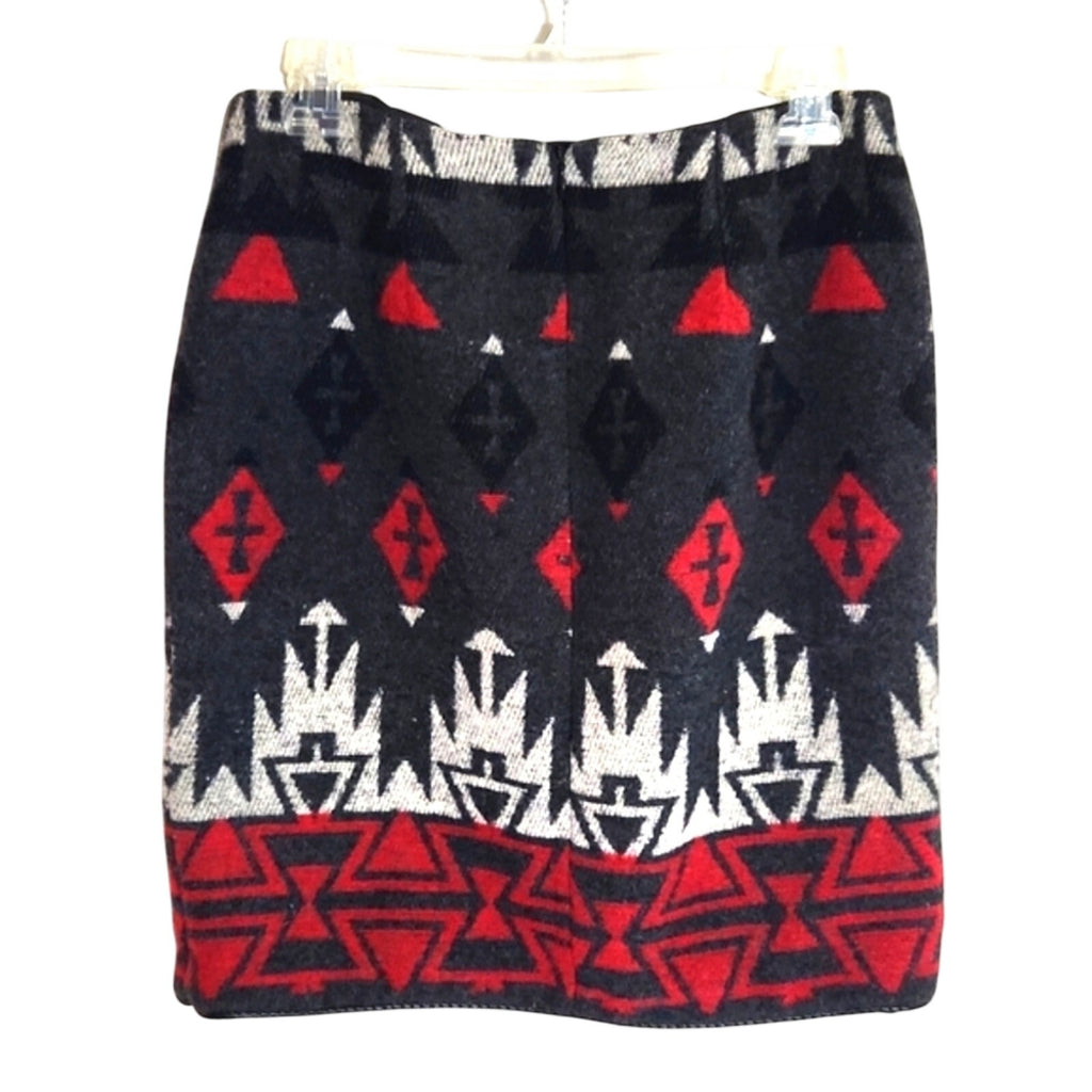 VTG The Last Best Place Southwestern Wool Blend Mini Skirt Black Red Aztec Sz 10