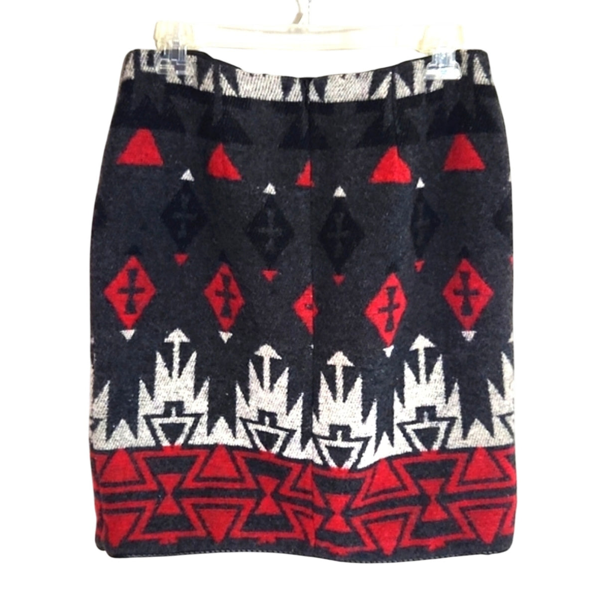 VTG The Last Best Place Southwestern Wool Blend Mini Skirt Black Red Aztec Sz 10
