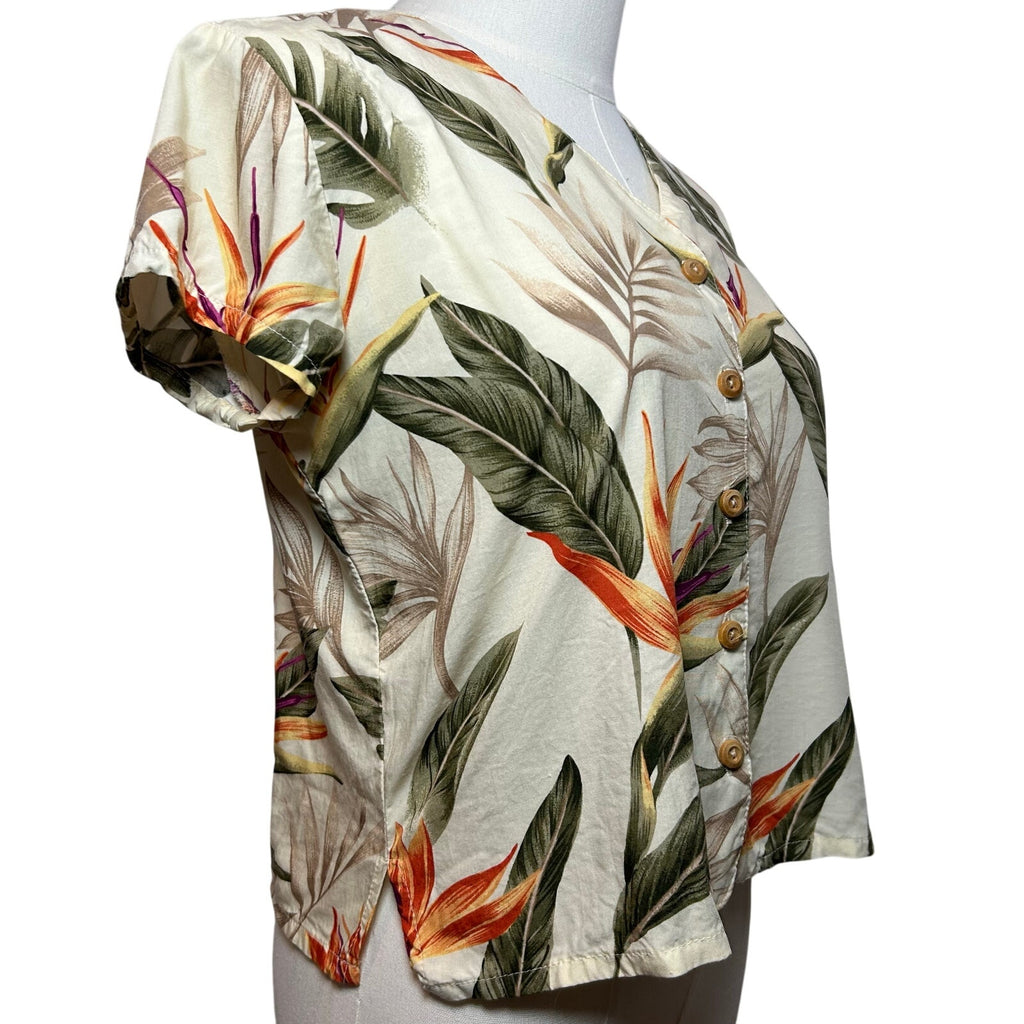 VTG Paradise Found Bird of Paradise Rayon Crop Top Made in Hawaii XS