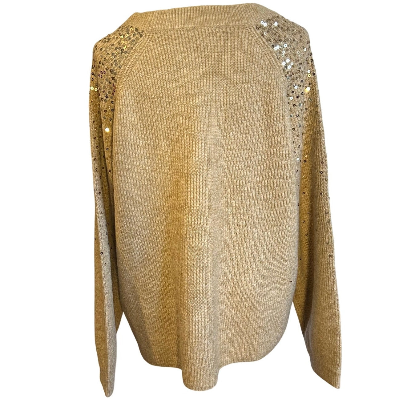 Vince Camuto Sequin Raglan Pullover Sweater NWT Camel Gold Sz L MSRP $69 Party