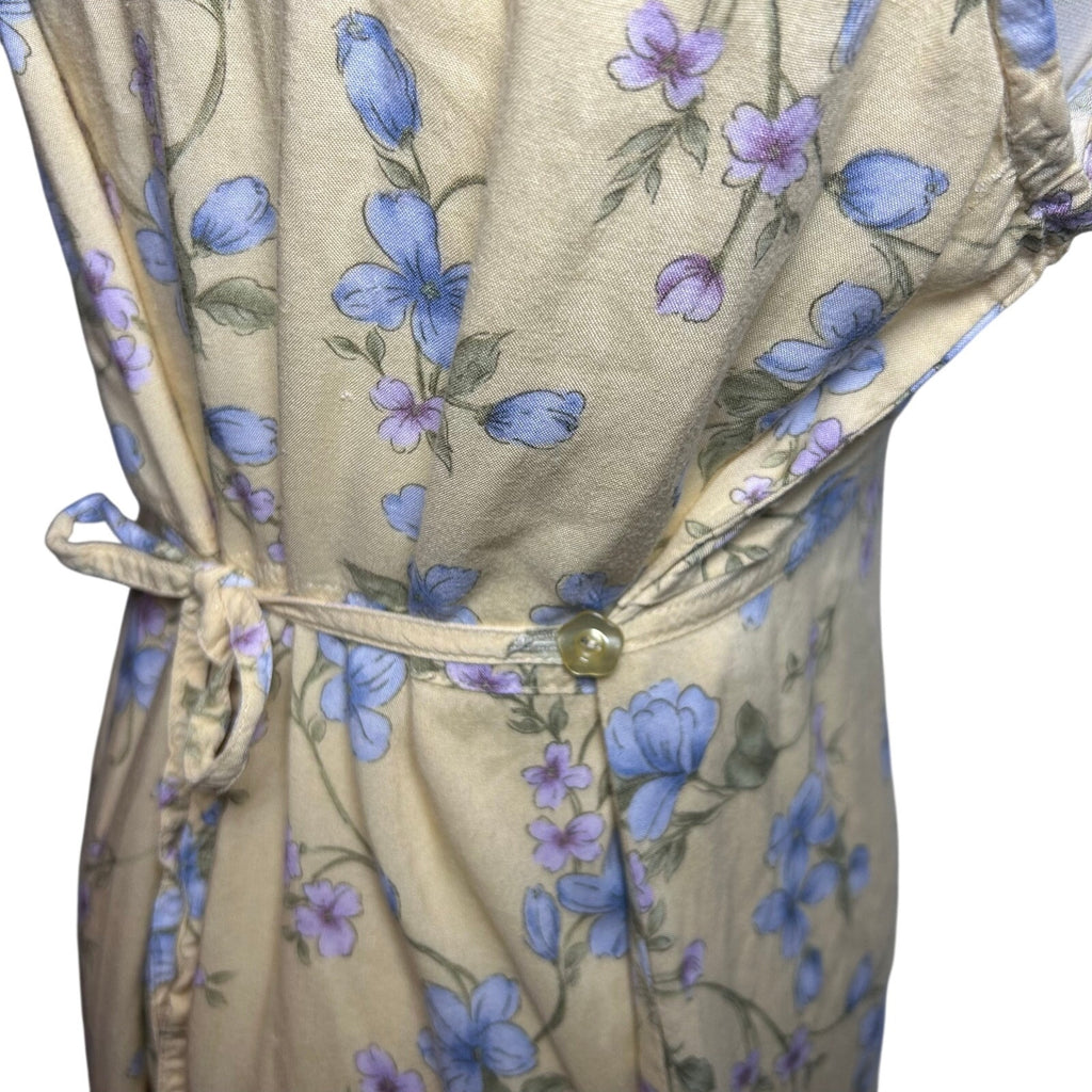 VTG 90s Erika Collection Yellow Floral Maxi Shirt Dress M Cottage Grandma Grunge