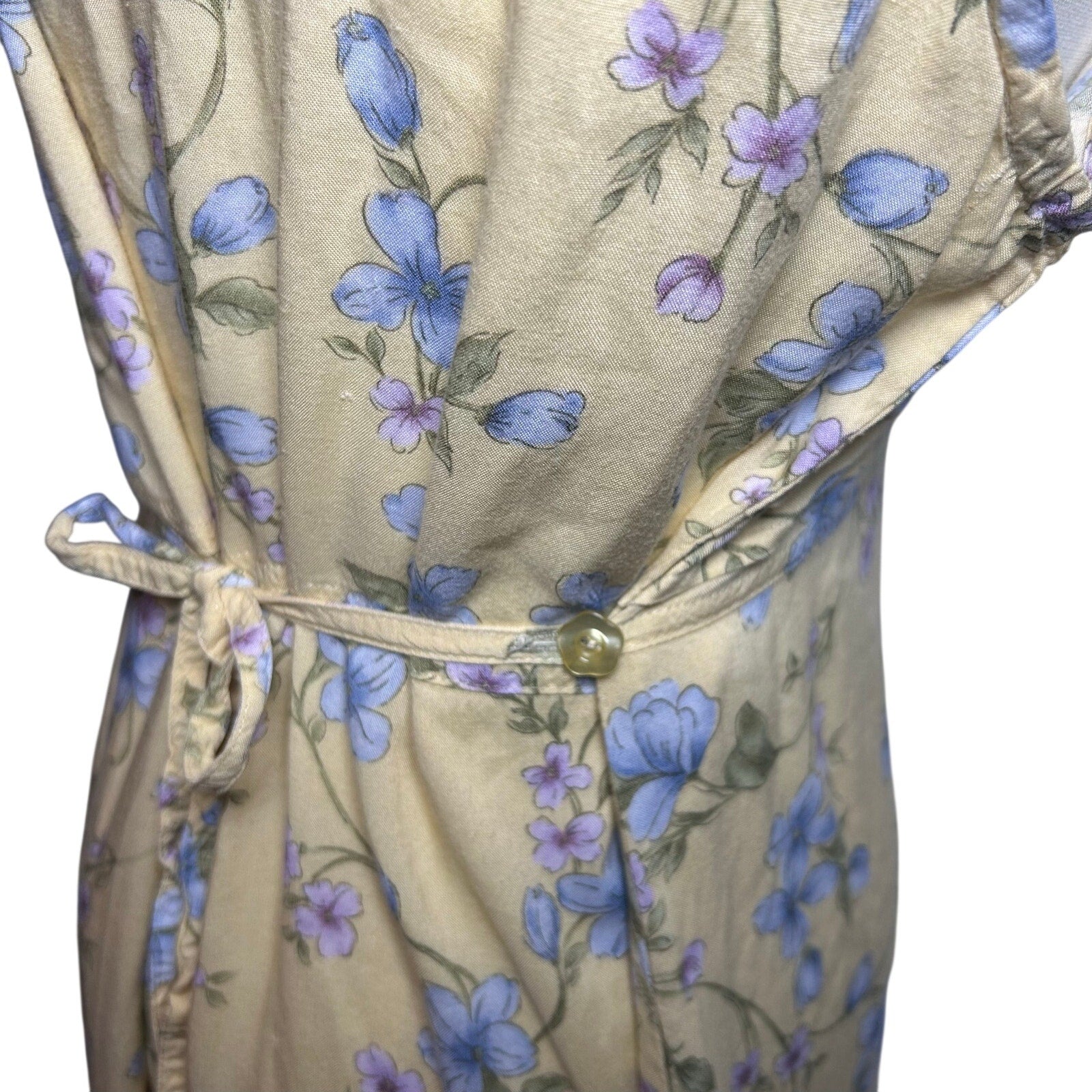 VTG 90s Erika Collection Yellow Floral Maxi Shirt Dress M Cottage Grandma Grunge