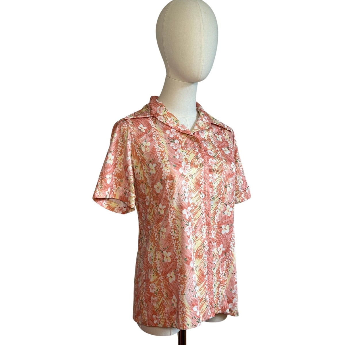 VTG 70s Sodi S Peach Floral Miami Florida Top Boho Retro Casual Indie Cottage