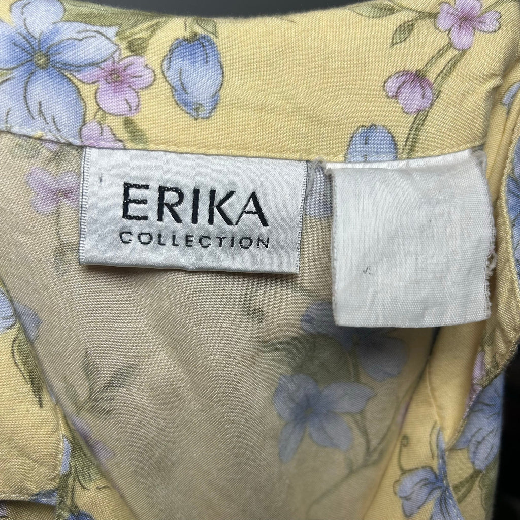 VTG 90s Erika Collection Yellow Floral Maxi Shirt Dress M Cottage Grandma Grunge