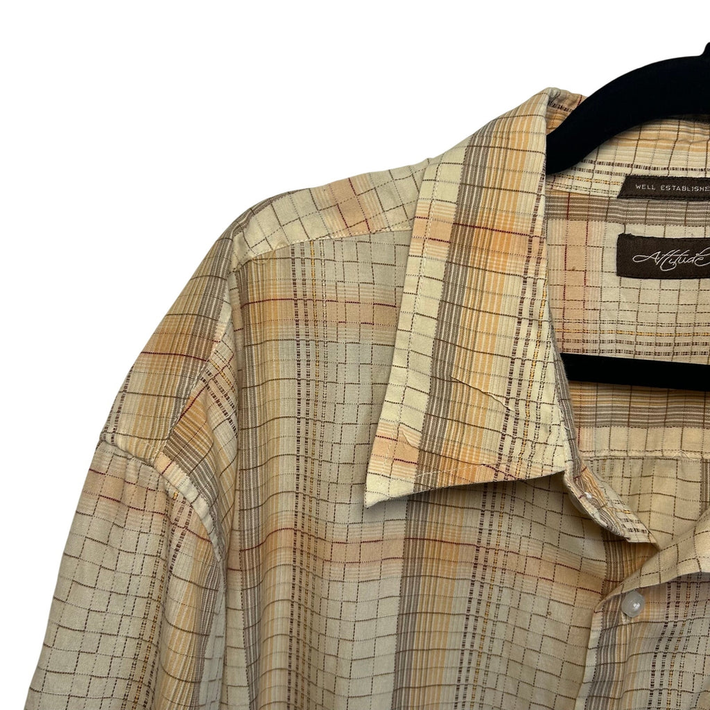 4XLT Attitude Brown Plaid Short Sleeve Casual Button Down Camp Shirt Big Tall