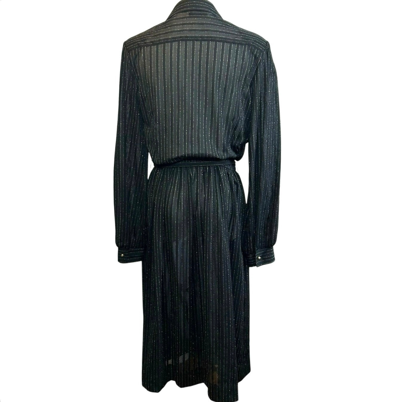 VTG 70s Butte Knit Sheer Pinstripe Pleated Midi Dress Whimsigoth Poetcore Preppy
