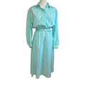 VTG 80s Carriage Court Teal Striped Belted Midi Dress M Retro Preppy Cottage