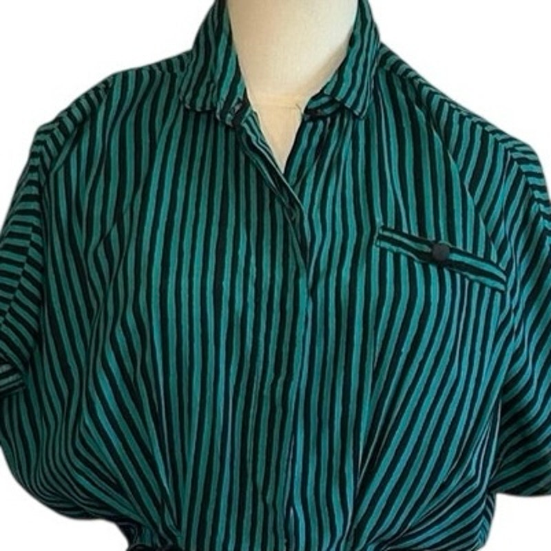 VTG 80s Scarlett Green Black Striped Rayon Midi Dress S Retro Boho Whimsigoth