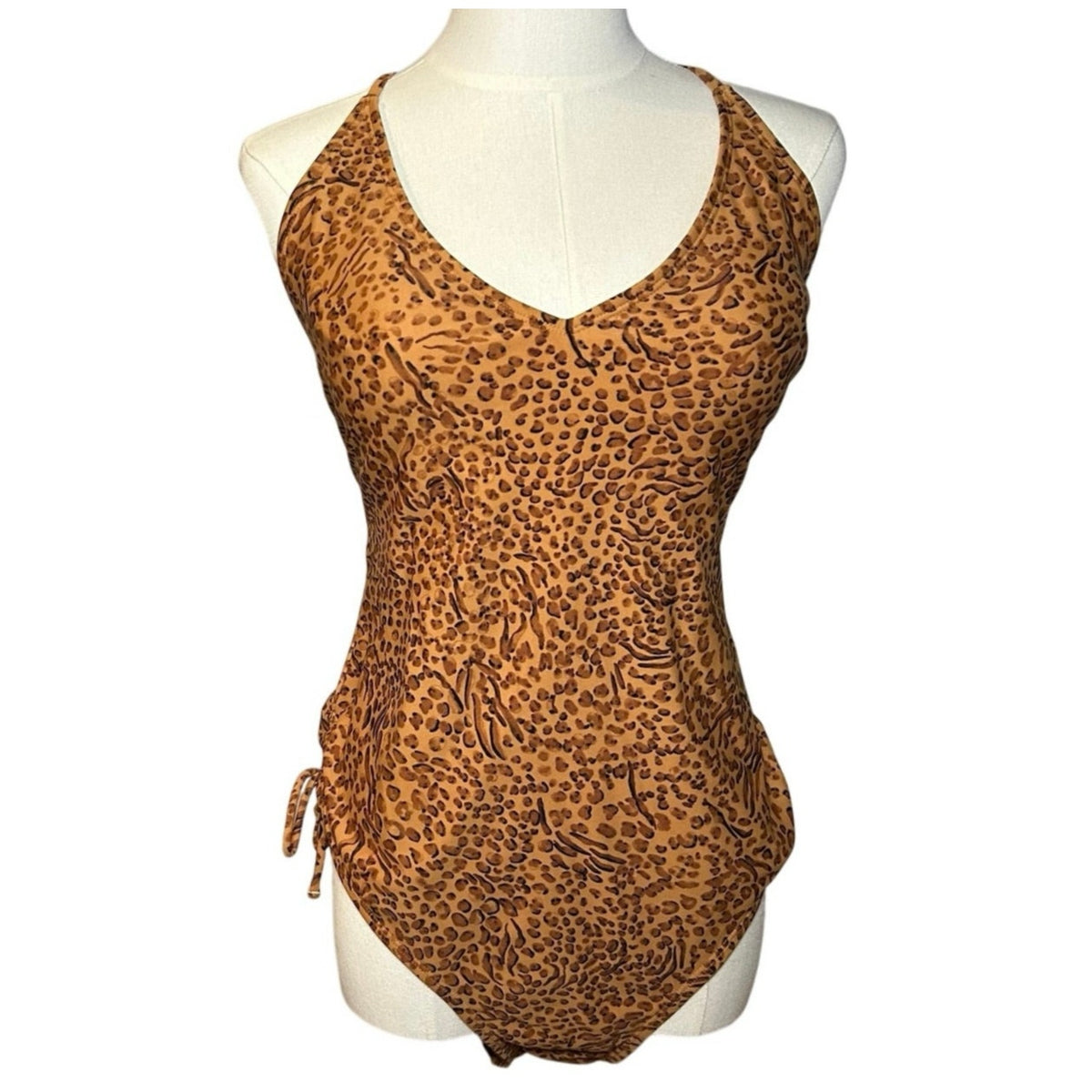 Leopard Print Strappy Back One Piece Swimsuit Coquette Y2K Whimsigoth Grunge M-L