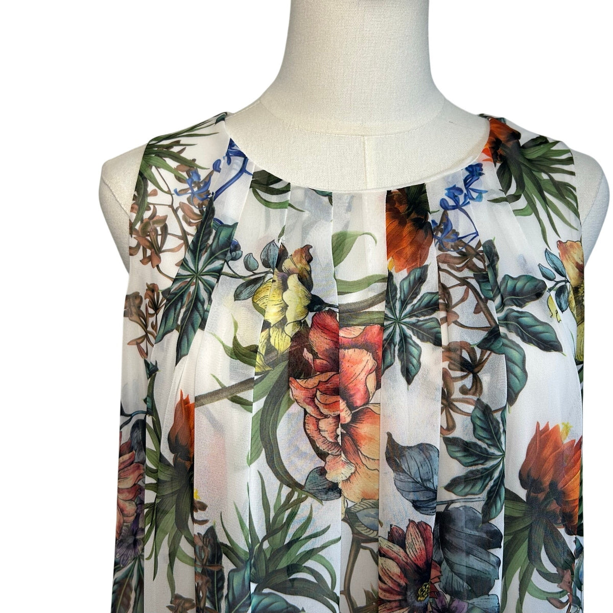 Emma & Michele Multicolor Floral Chiffon Pleated PL Mini Dress Keyhole Coquette