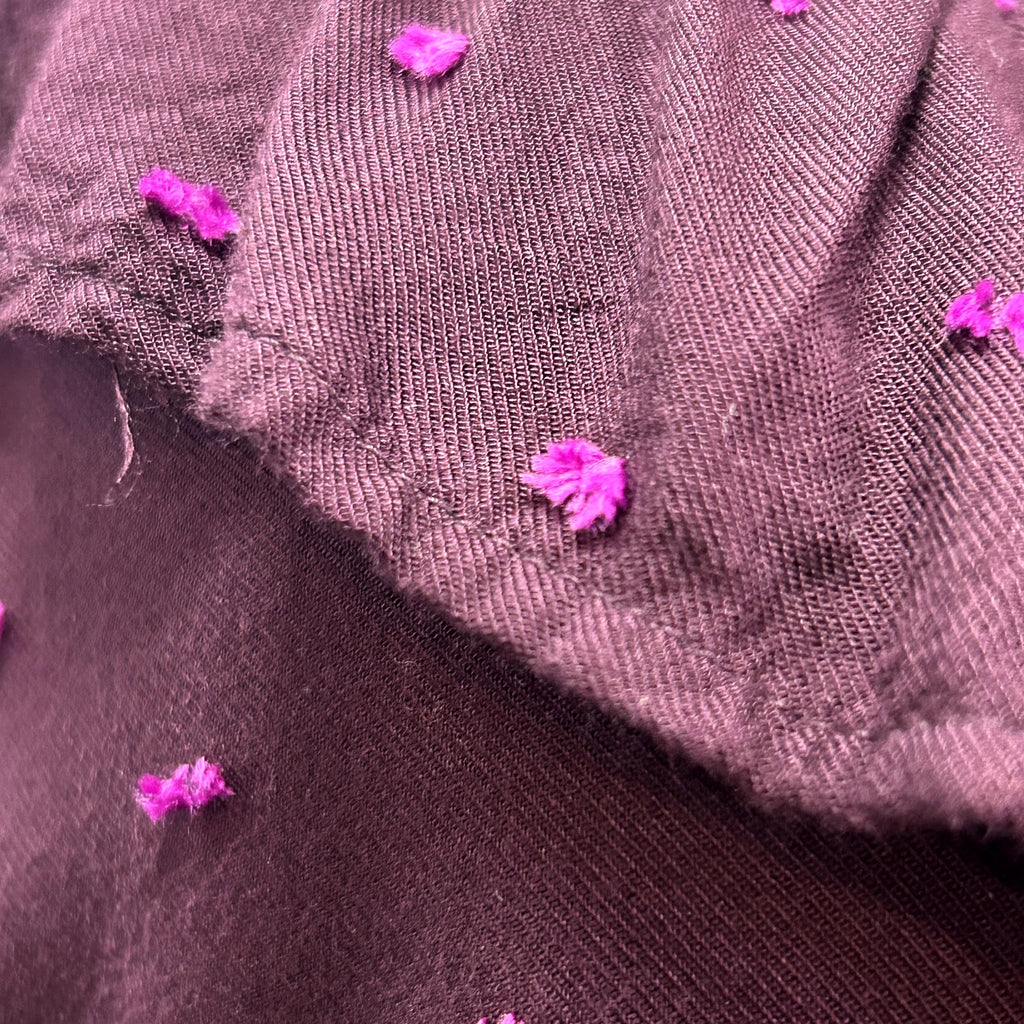 LOFT M Purple Blouse Swiss Dot Smocking Coquette Ruffle Feminine Chic Clown Boho