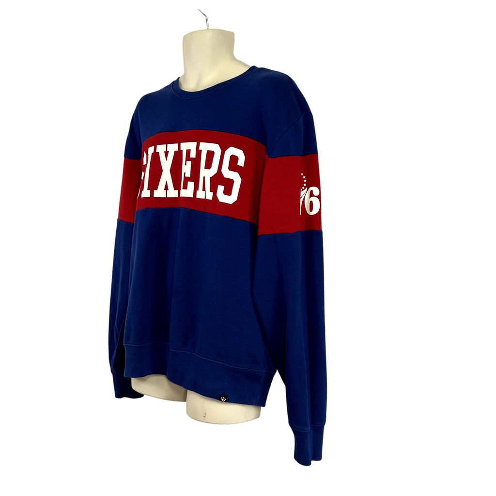 47 Brand XL Philadelphia 76ers Colorblock Fleece Crewneck NBA Sweatshirt Sports