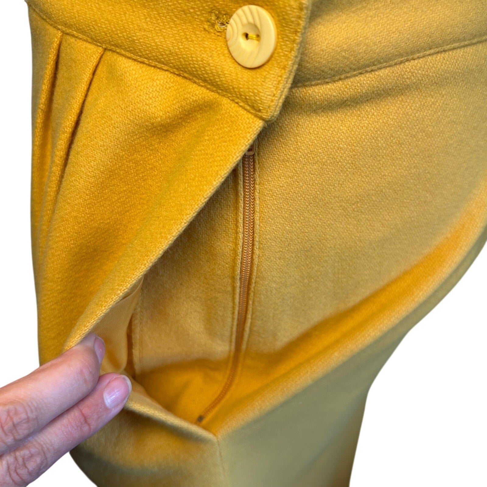 VTG 70s Peabody House Yellow Wool Pleated 4 Midi Skirt Pockets Boho Retro Twee