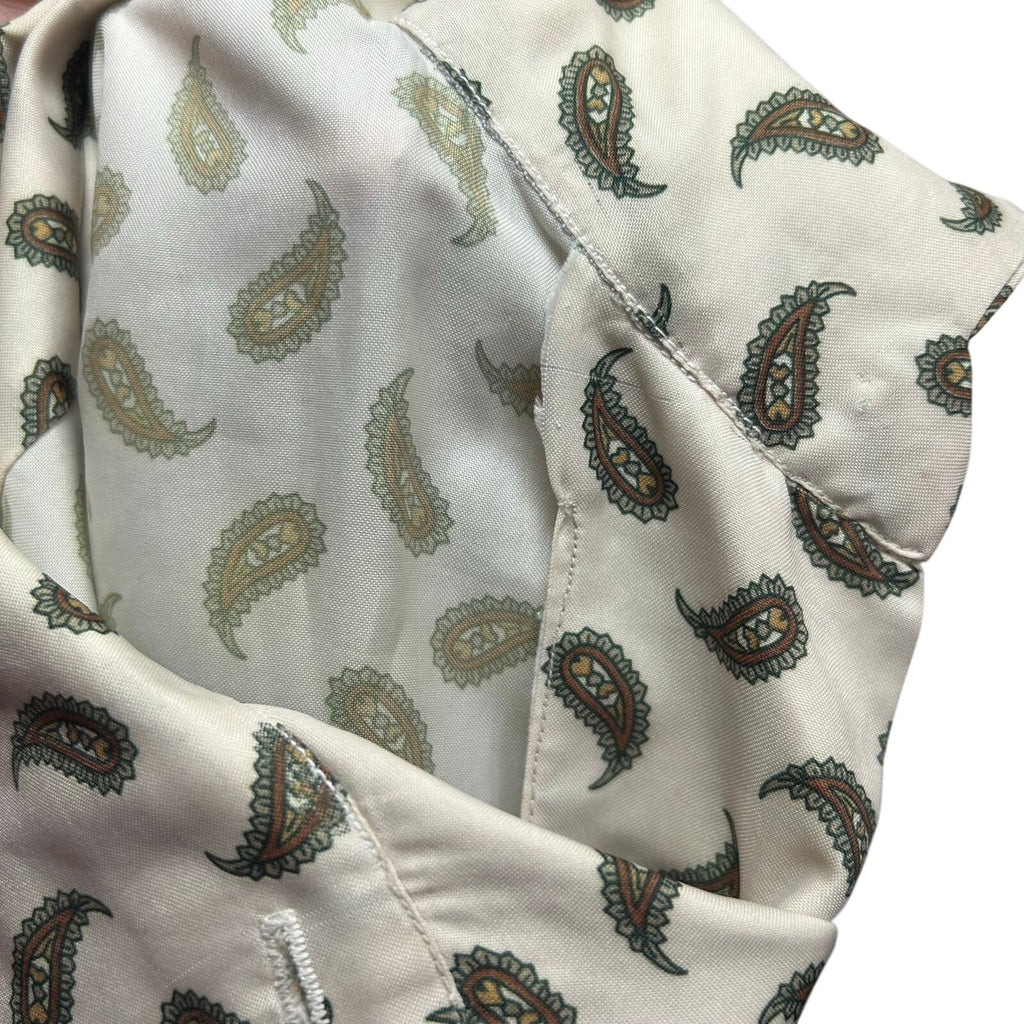 VTG 90s Handmade White Green Paisley Print Top Cloth Buttons Whimsigoth Boho