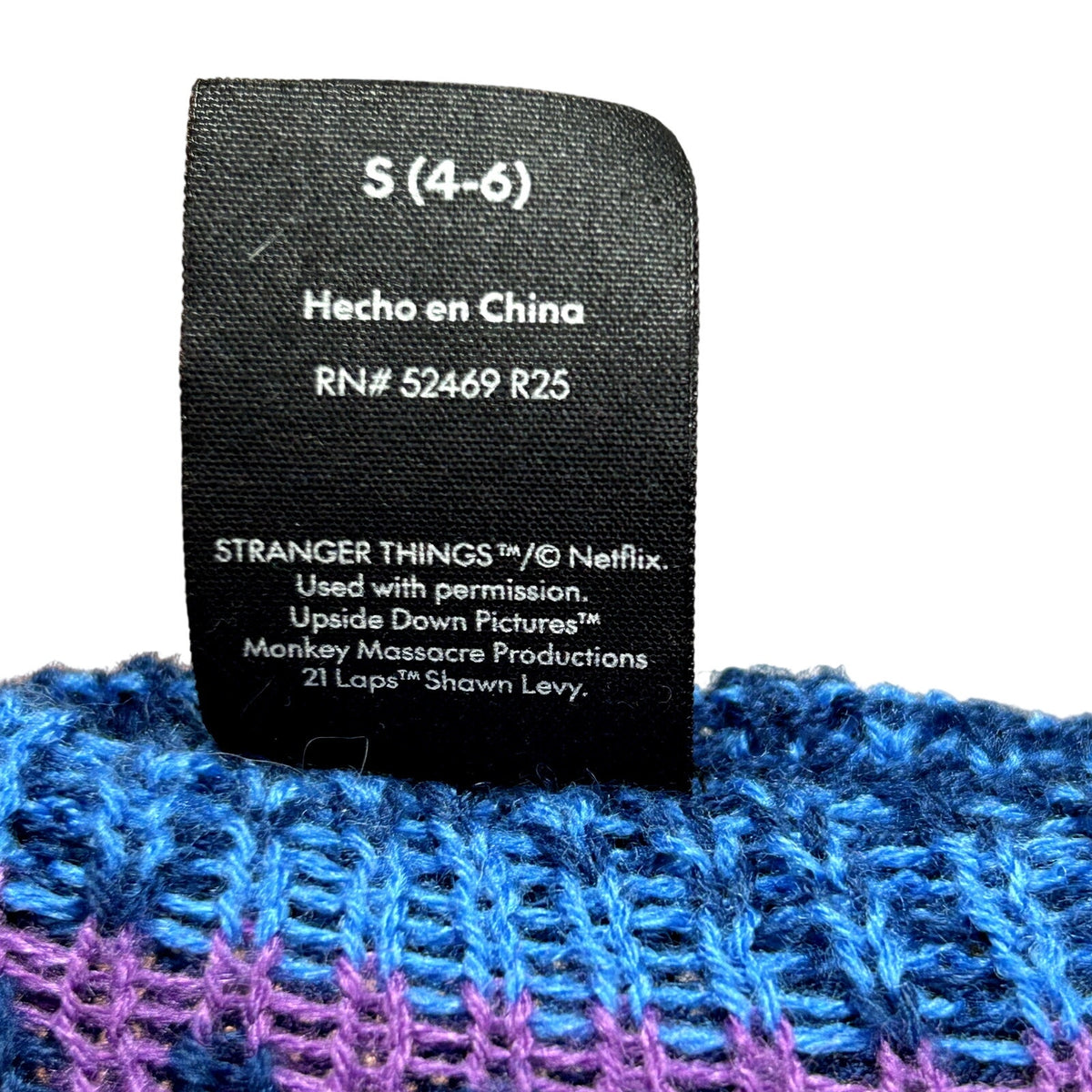 Netflix Stranger Things S Purple Blue Fair Isle Cassette V-Neck Knit Cardigan
