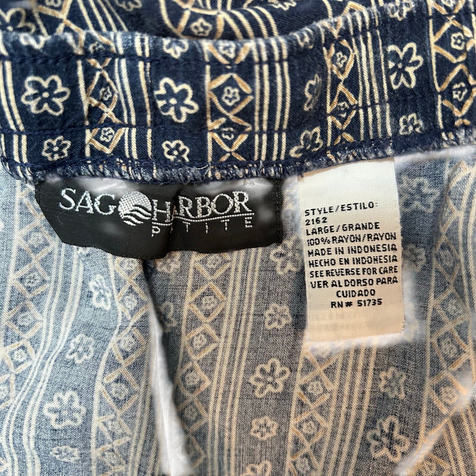 VTG Sag Harbor Petite Floral Rayon Wide Leg Pants Blue 90s L Drawstring