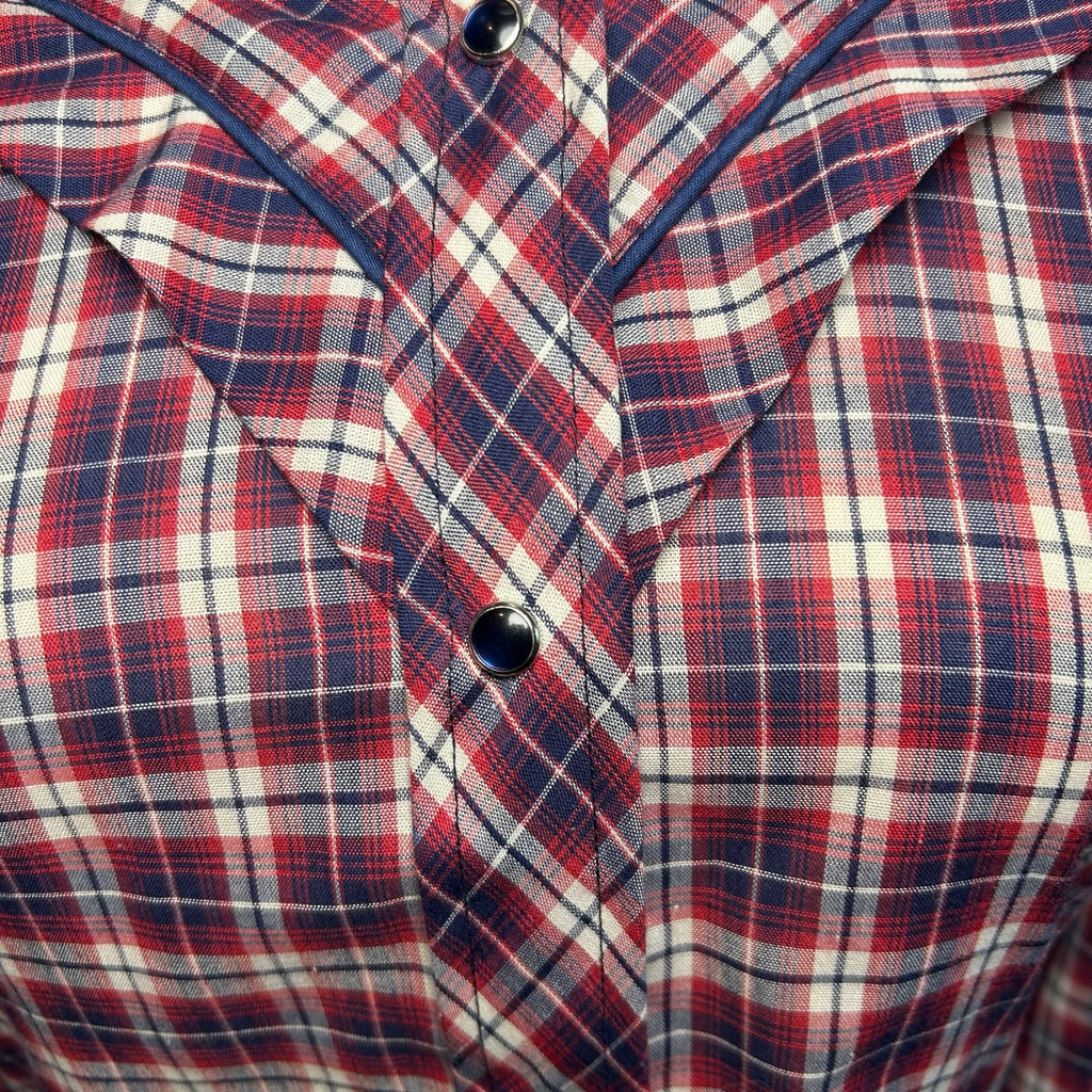 VTG 70s Kenny Rogers XS/S Western Red Plaid Snap Puff Sleeve Shirt Cottage Boho