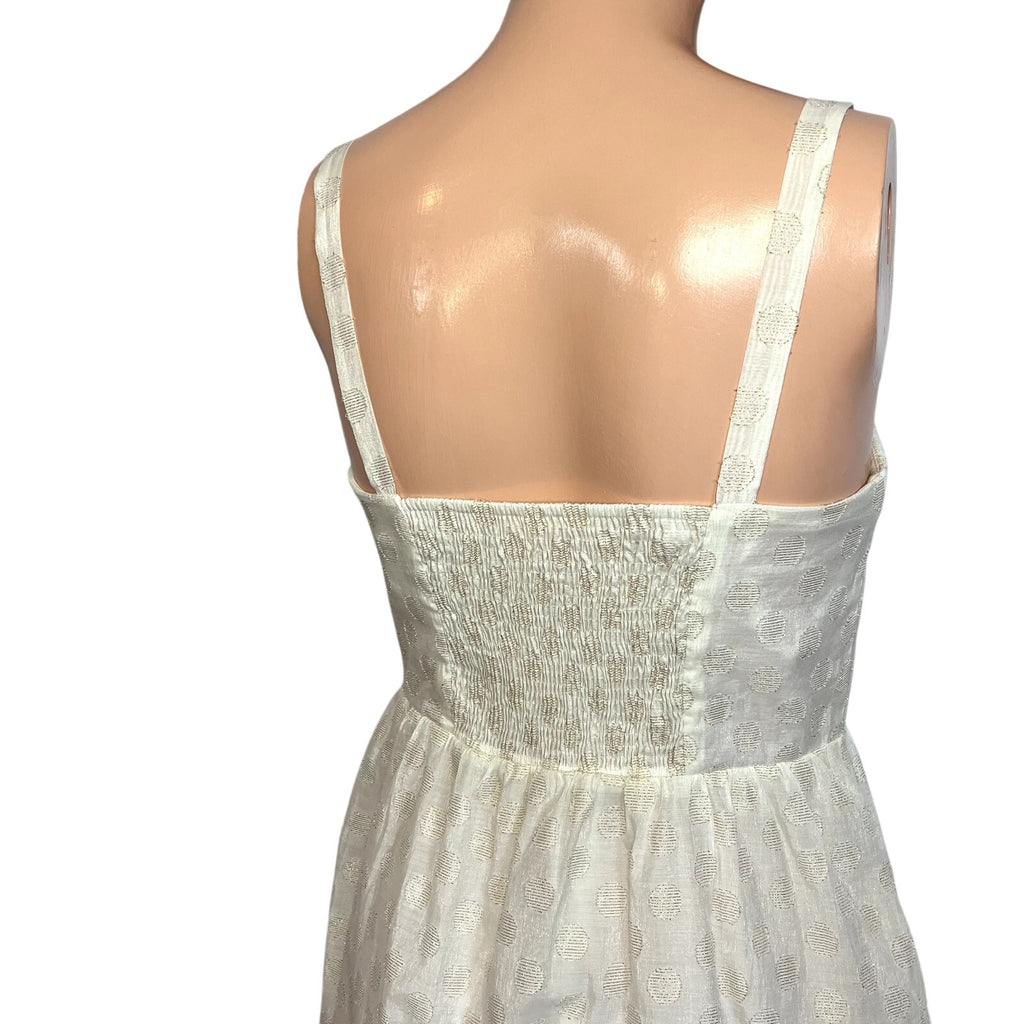 Free People Metallic Polka Dot Dress S Smocked Button Down Knee Length Cottage
