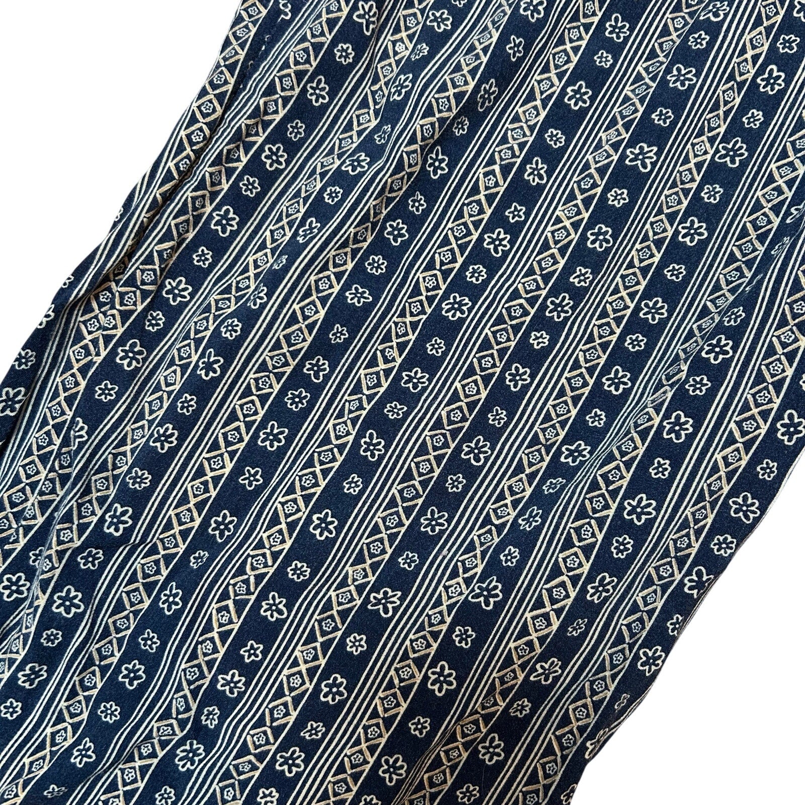 VTG Sag Harbor Petite Floral Rayon Wide Leg Pants Blue 90s L Drawstring