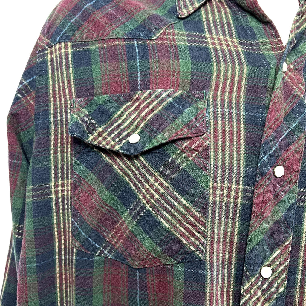 Berne L Multicolor Plaid Flannel Pearl Snap Work Shirt Utility Pen Pocket Gorp