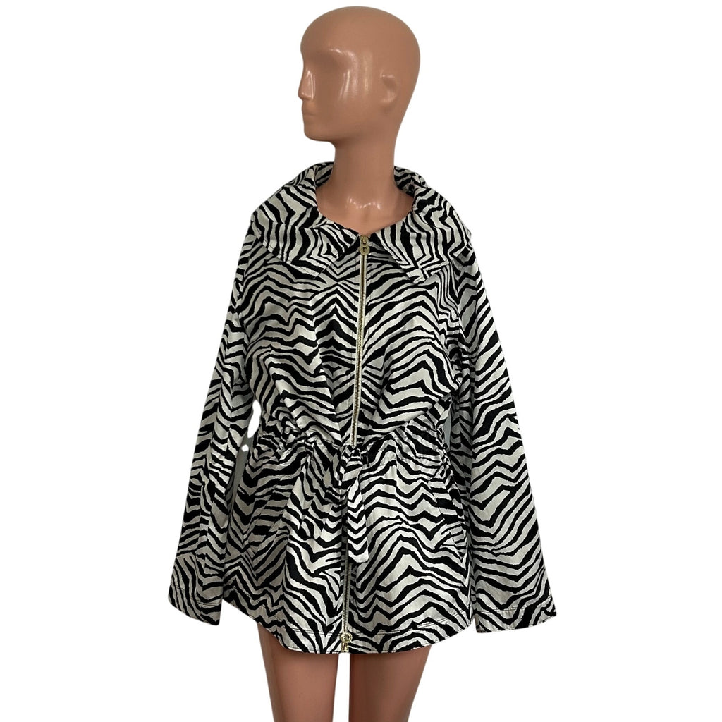 VTG Y2K Dana Buchman Zebra Print Trench Jacket  XL Maximalist Animal Pockets