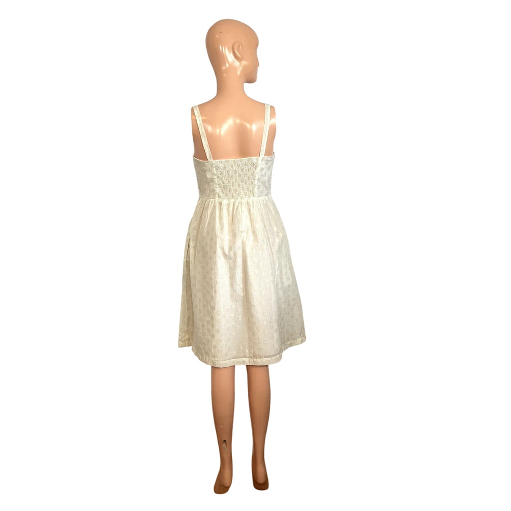 Free People Metallic Polka Dot Dress S Smocked Button Down Knee Length Cottage