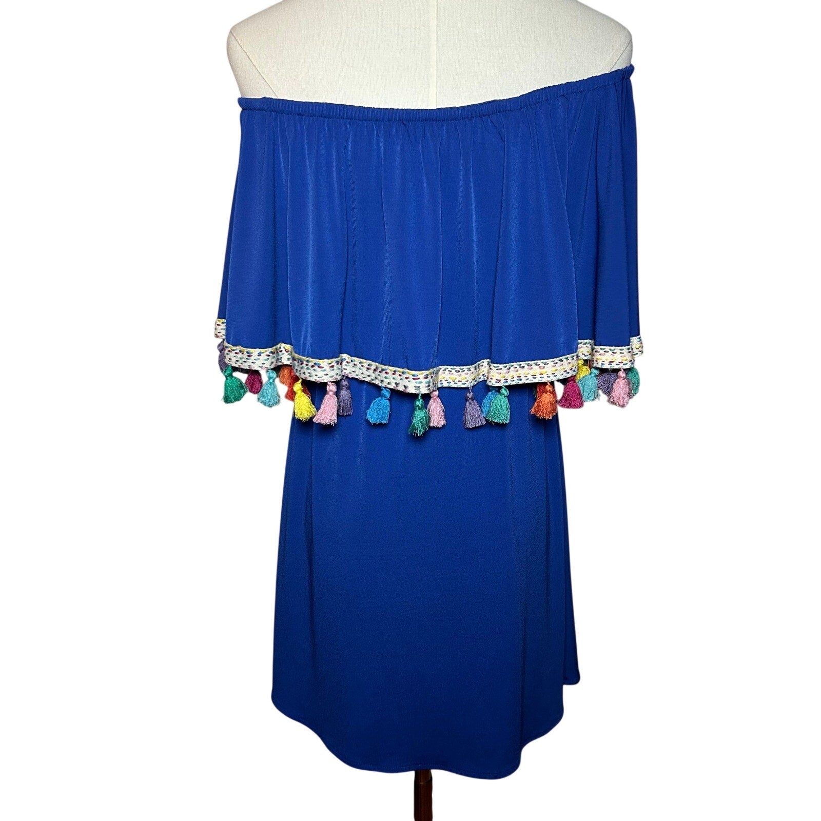 Judith March Blue Off Shoulder Resort Cover Up Mini Dress S Coquette Y2K Retro