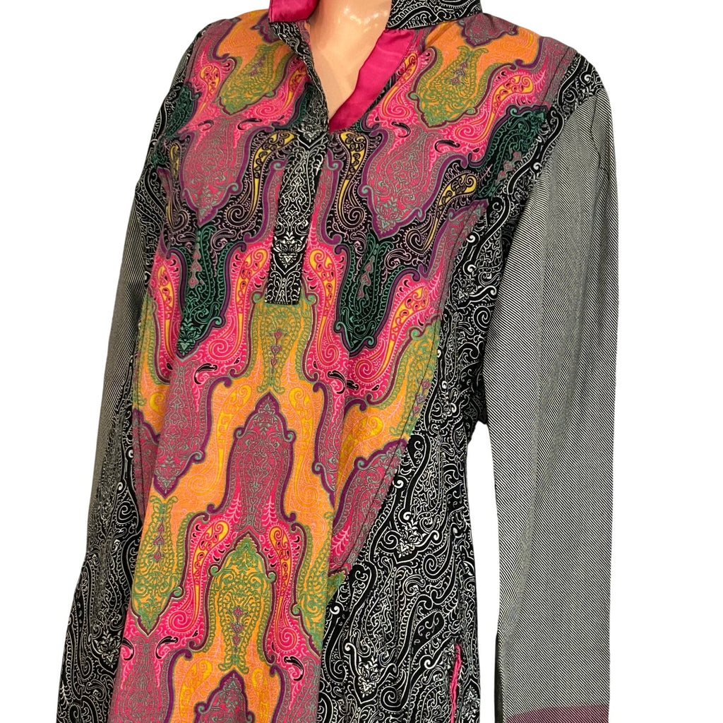 Artisan India L Multicolor Maxi Dress Paisley Silk Patchwork Maximalist Dopamine