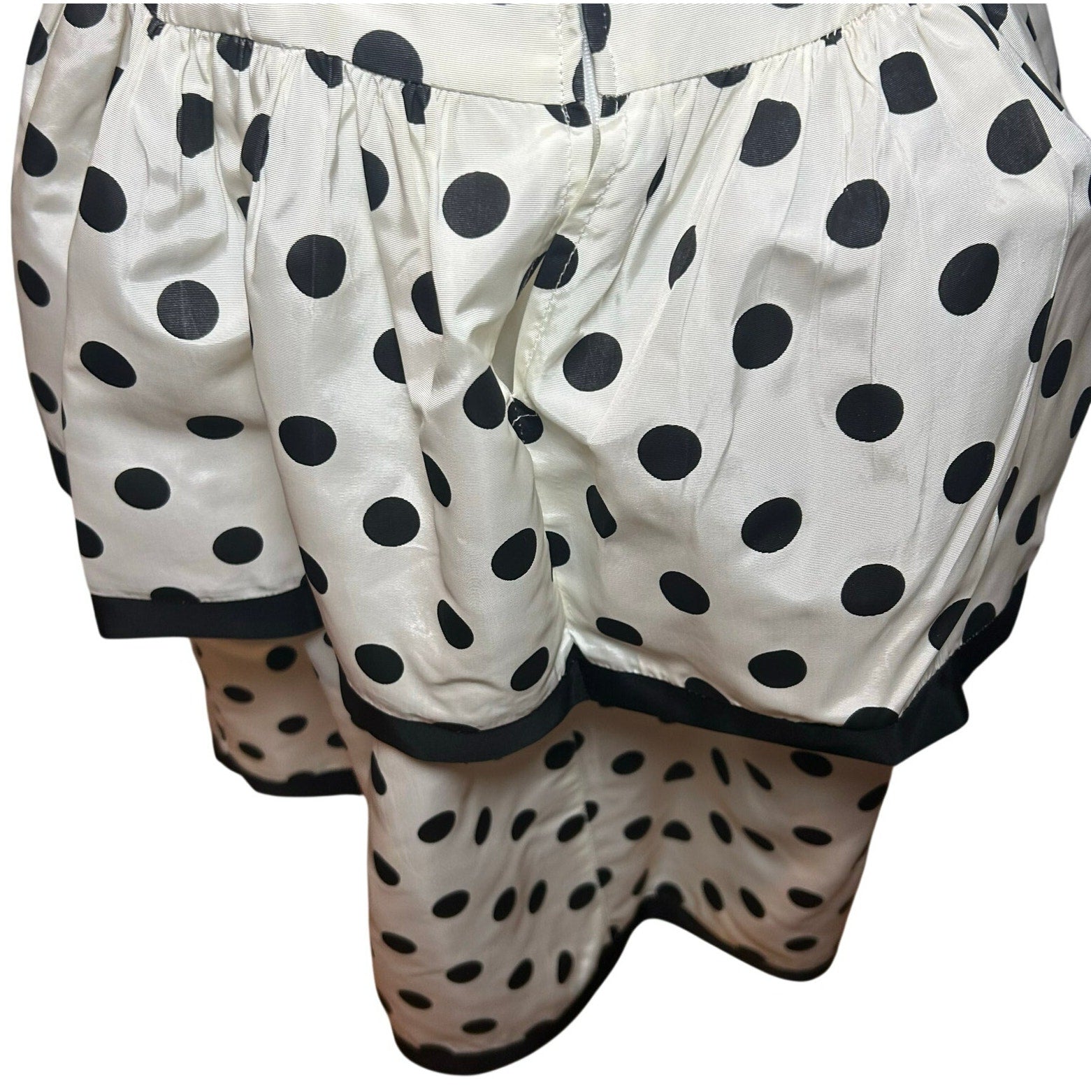 VTG 80s Stop Staring! Polka Dot B&W Medium Tiered Drop Waist Dress Rockabilly