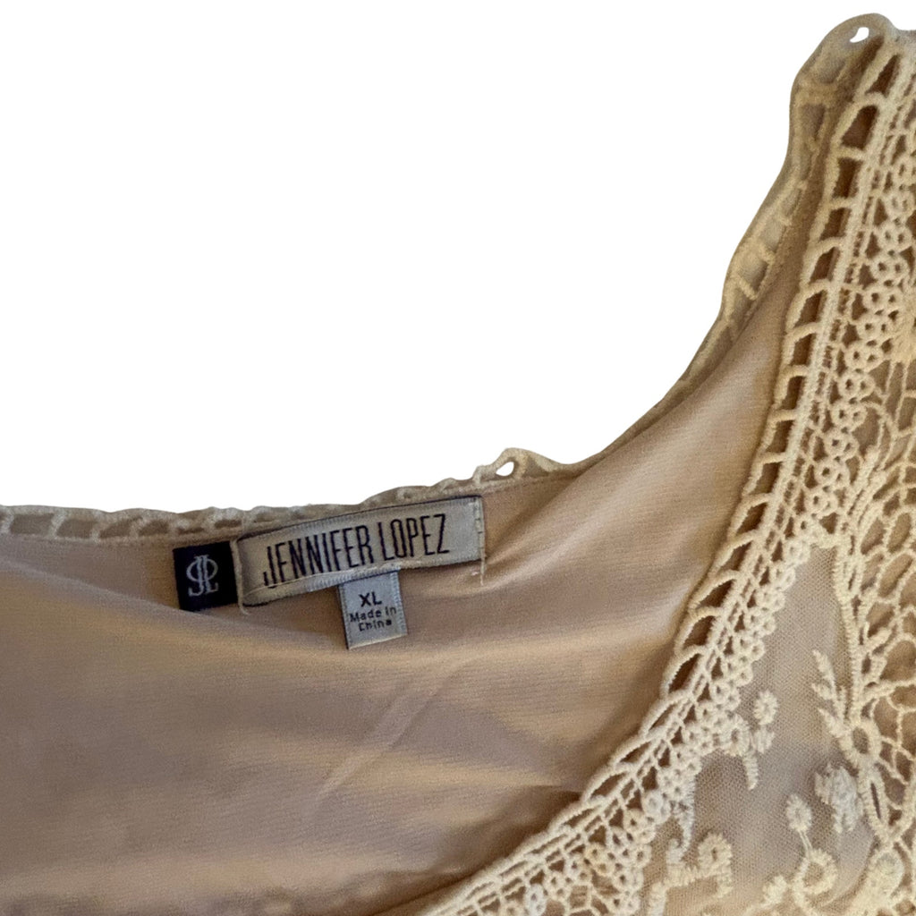 JLo Collection Lace Mini Dress Womens XL Cream Boho Y2K 2010s Whimsygoth
