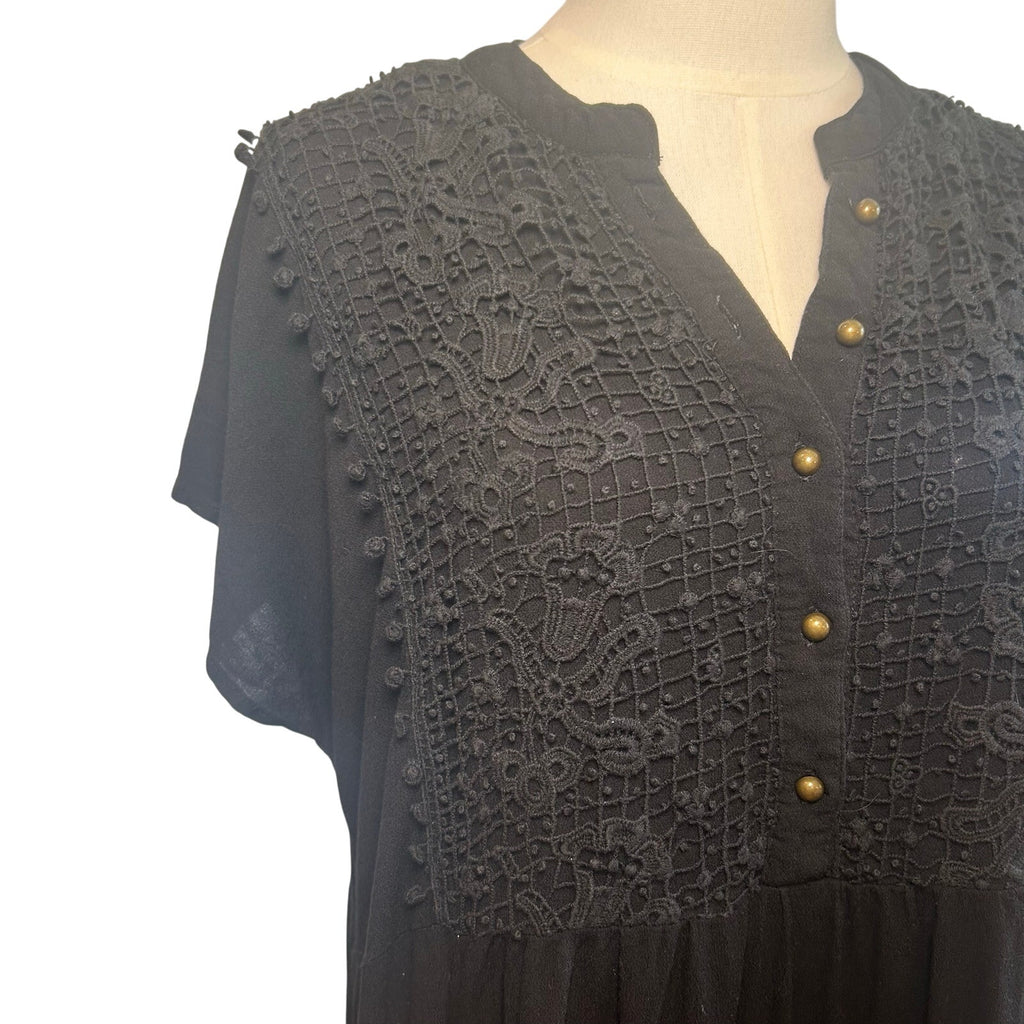 Black Boho Lace Mini Dress Plus Size 2X Lace Casual Pocket Indie Minimalist Twee