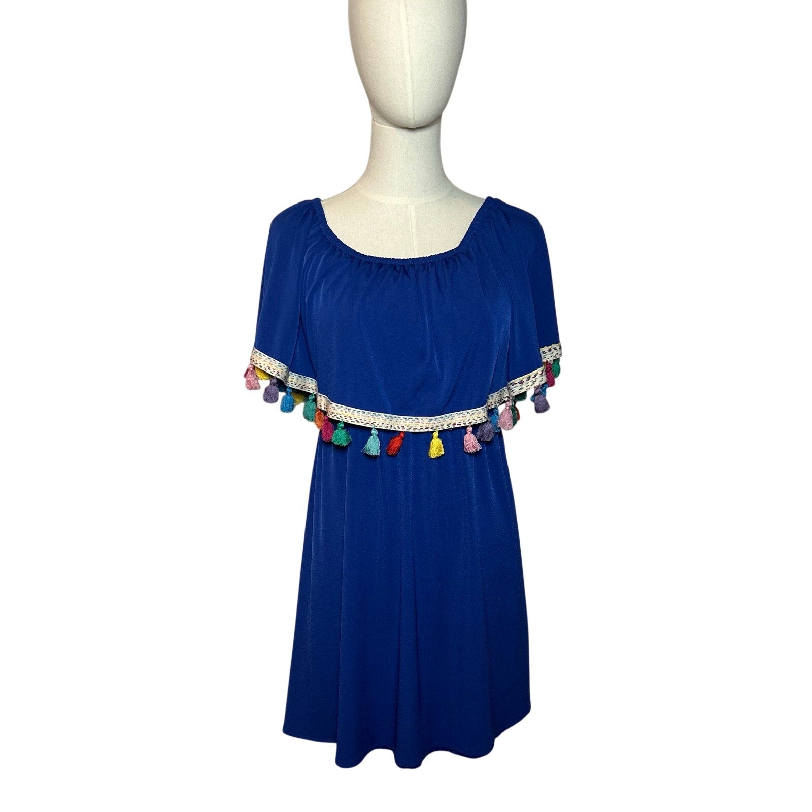 Judith March Blue Off Shoulder Resort Cover Up Mini Dress S Coquette Y2K Retro