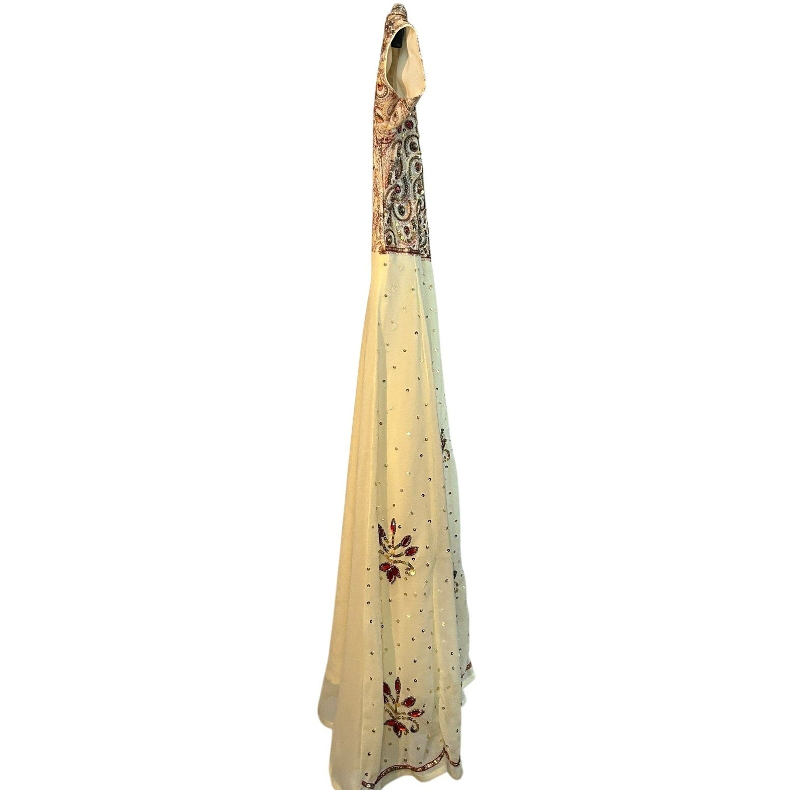 VTG 70s Anmol Indian Metallic Gold Thread Chiffon Dress Boho Whimsigoth XXS