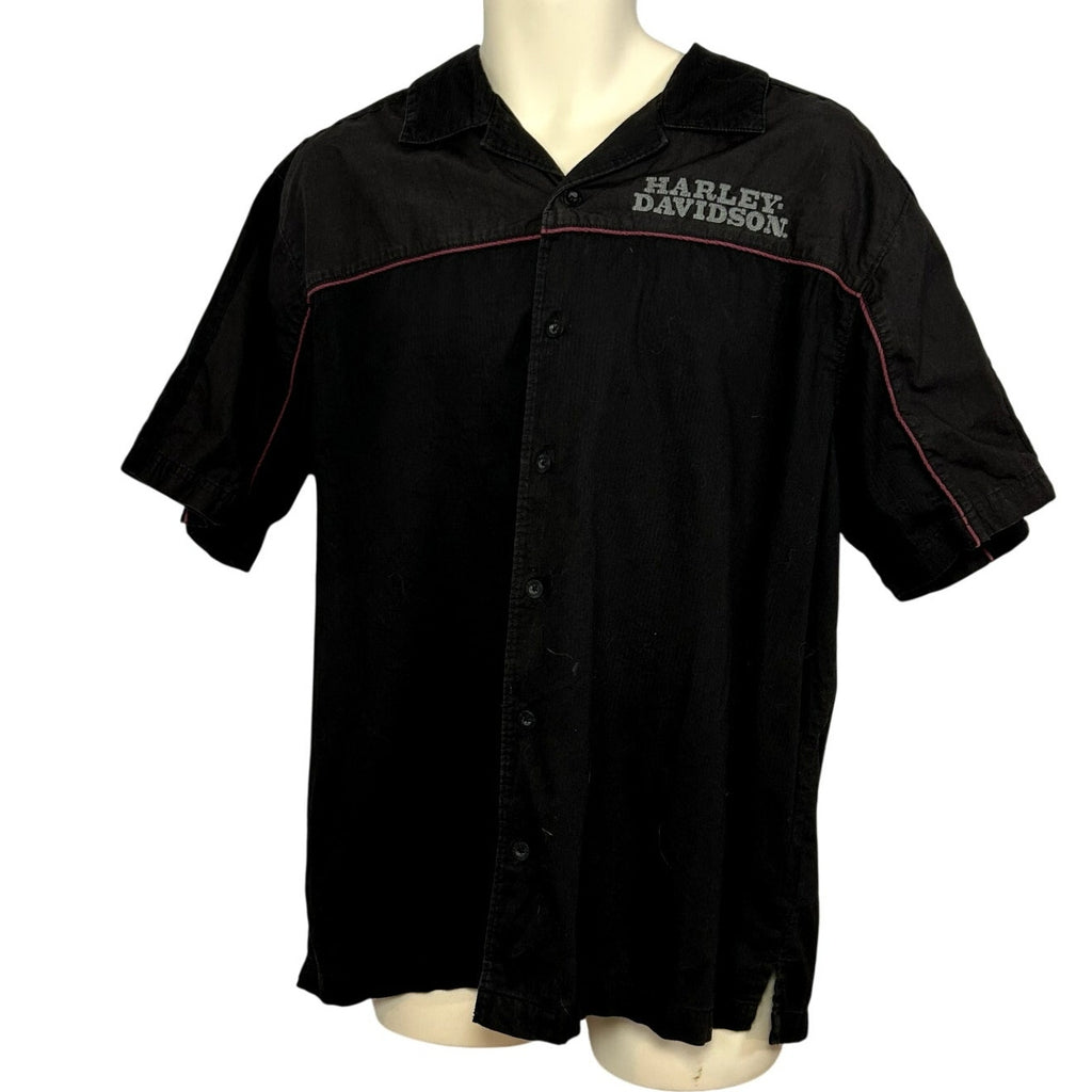 Harley-Davidson L Black Embroidered Bowling Moto Snap-Collar Mechanic Shirt