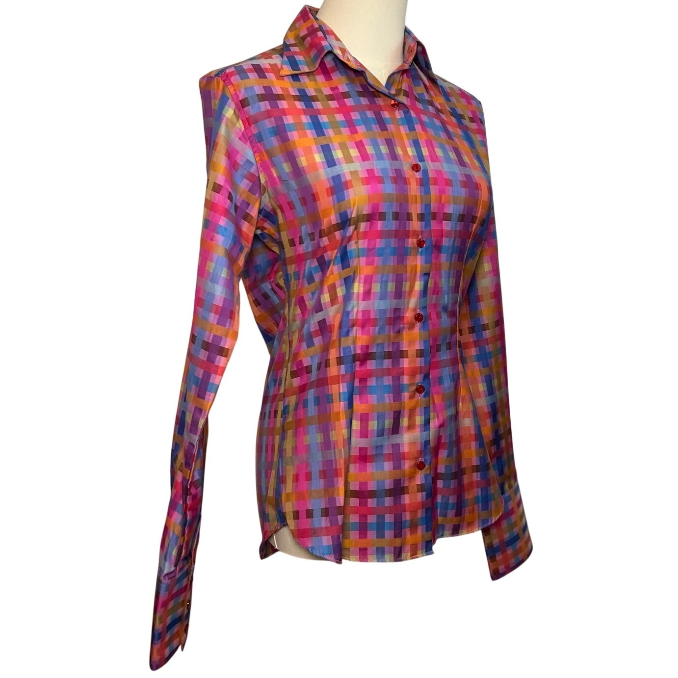 VTG 90s John Braye Florence Grid Print Button Down Shirt Small Office Siren Y2K