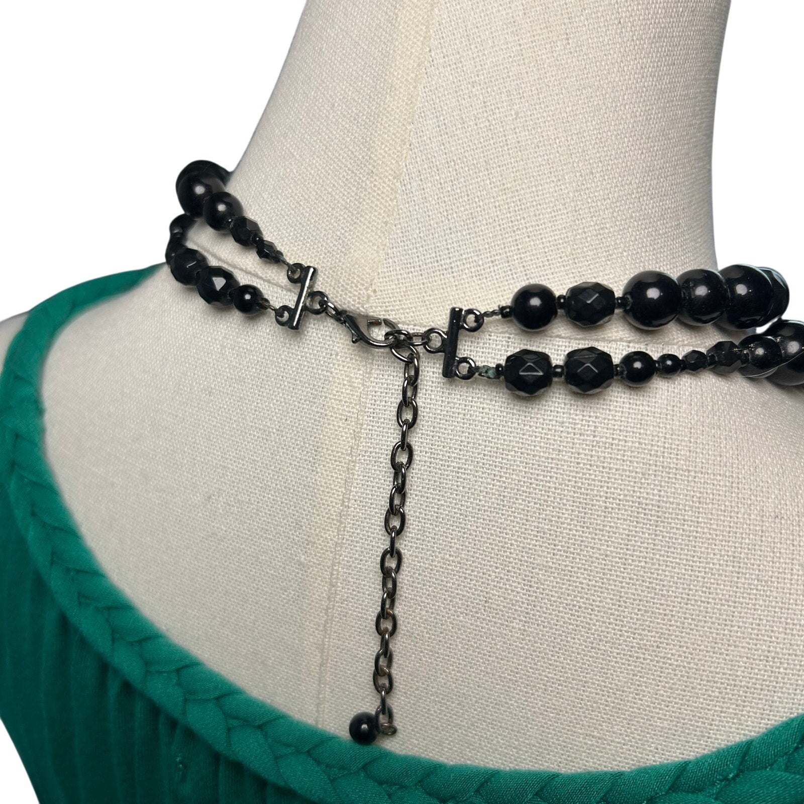 VTG Y2K Double Strand Black Bead Adjustable Choker Goth Office Siren Luxe Gatsby