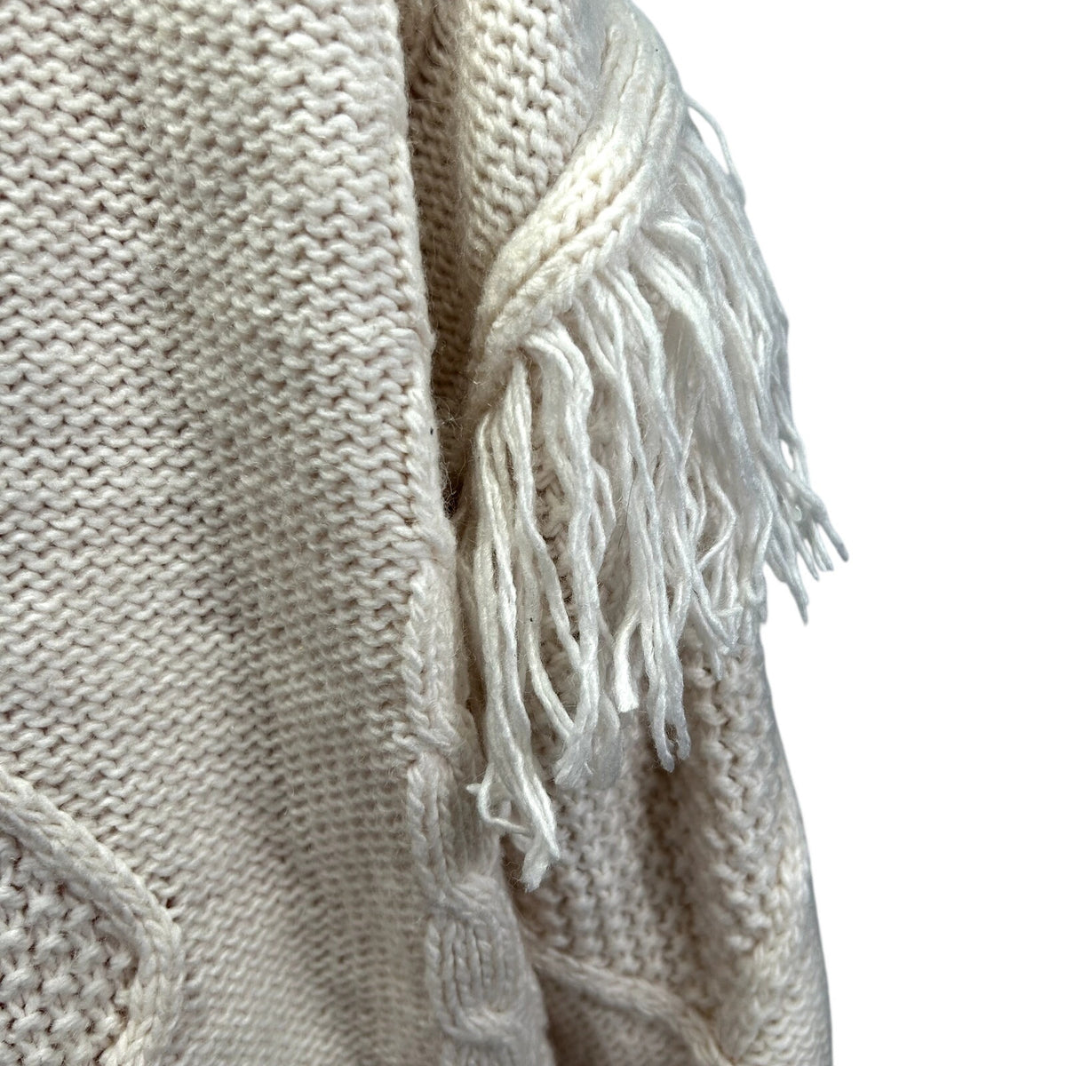 SugarLips M White Knit Fair Isle Fringe Fisherman Sweater Boho Chic Cottage