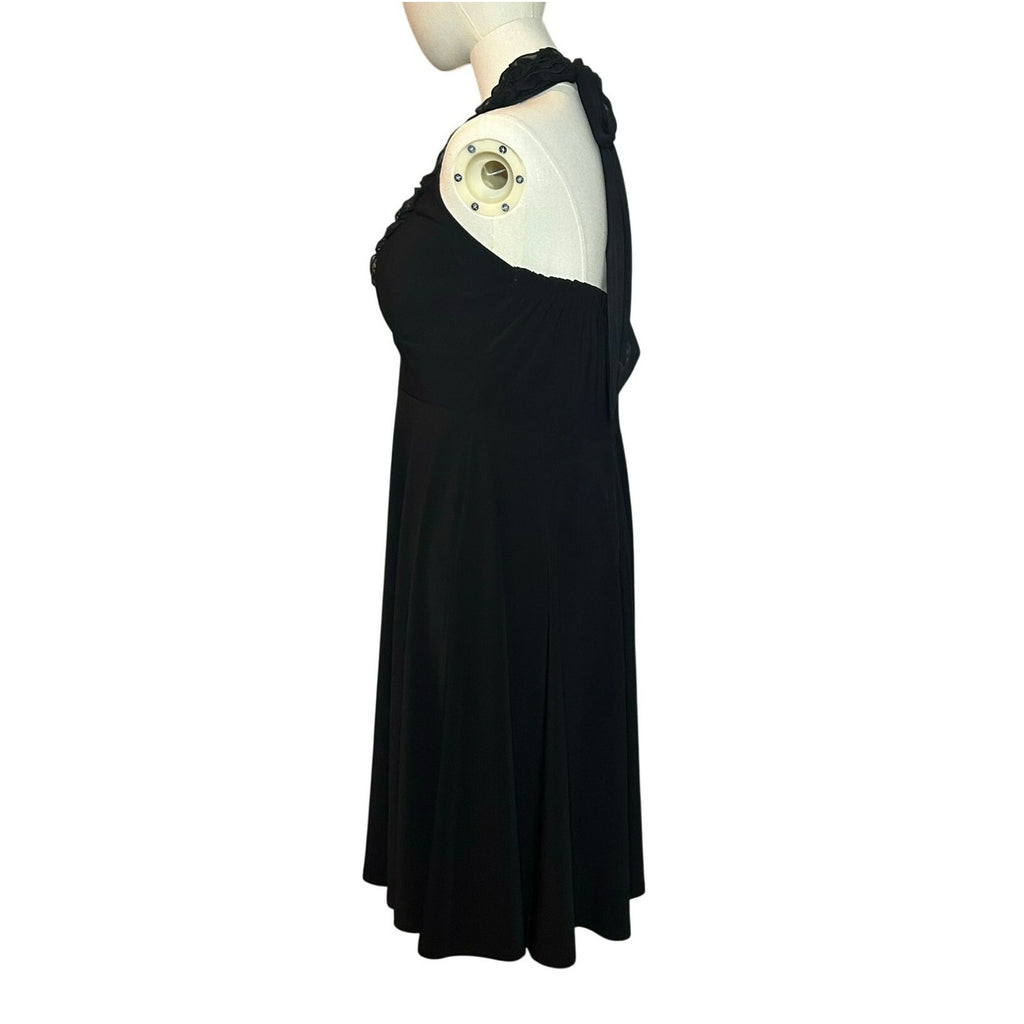 Blu Sage Black Halter Midi Dress 6 Lace Ruffle Cocktail Wedding Guest Party Boho