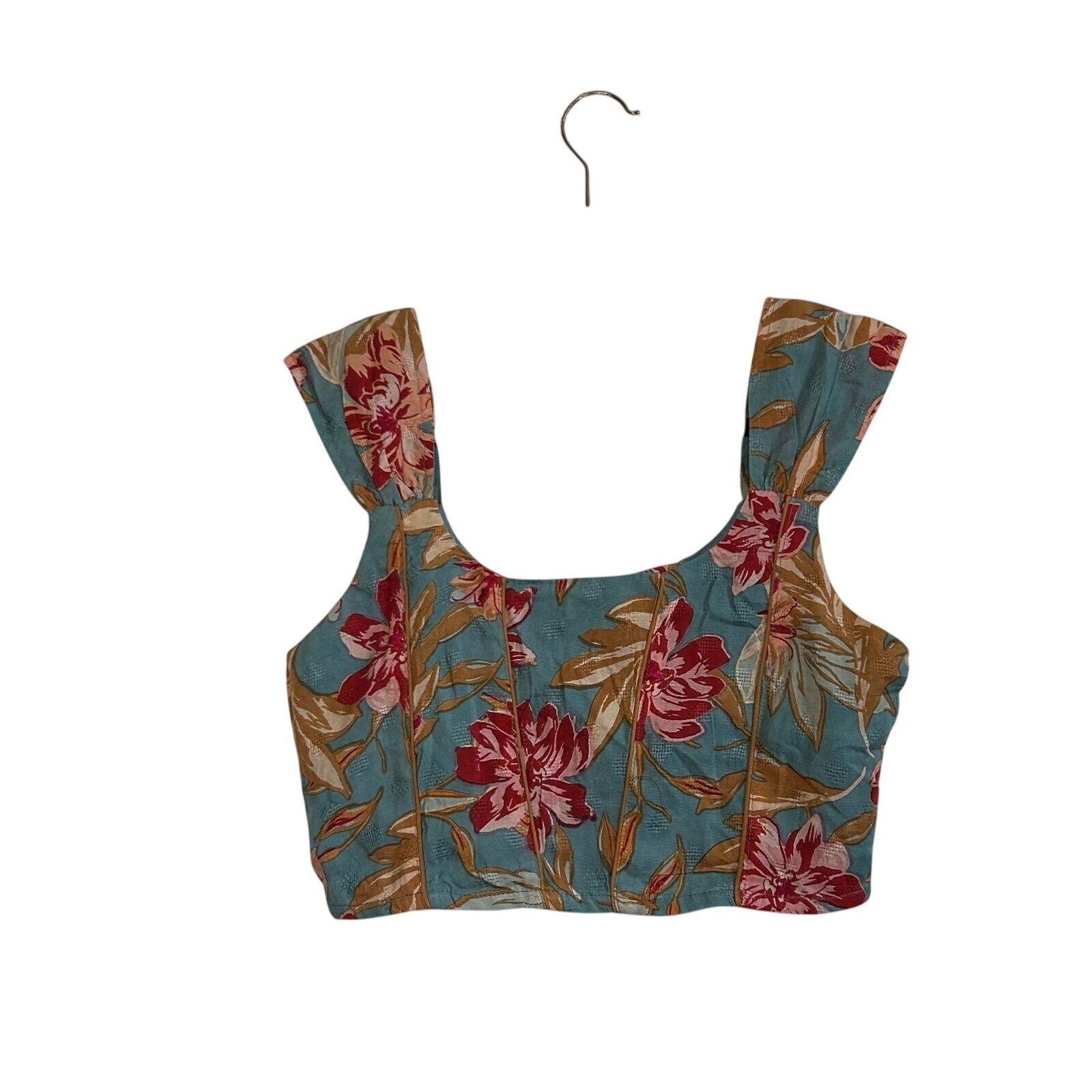 B.O.G Collective Blue Floral S Crop Top Smocked Boho Festival Streetwear Indie