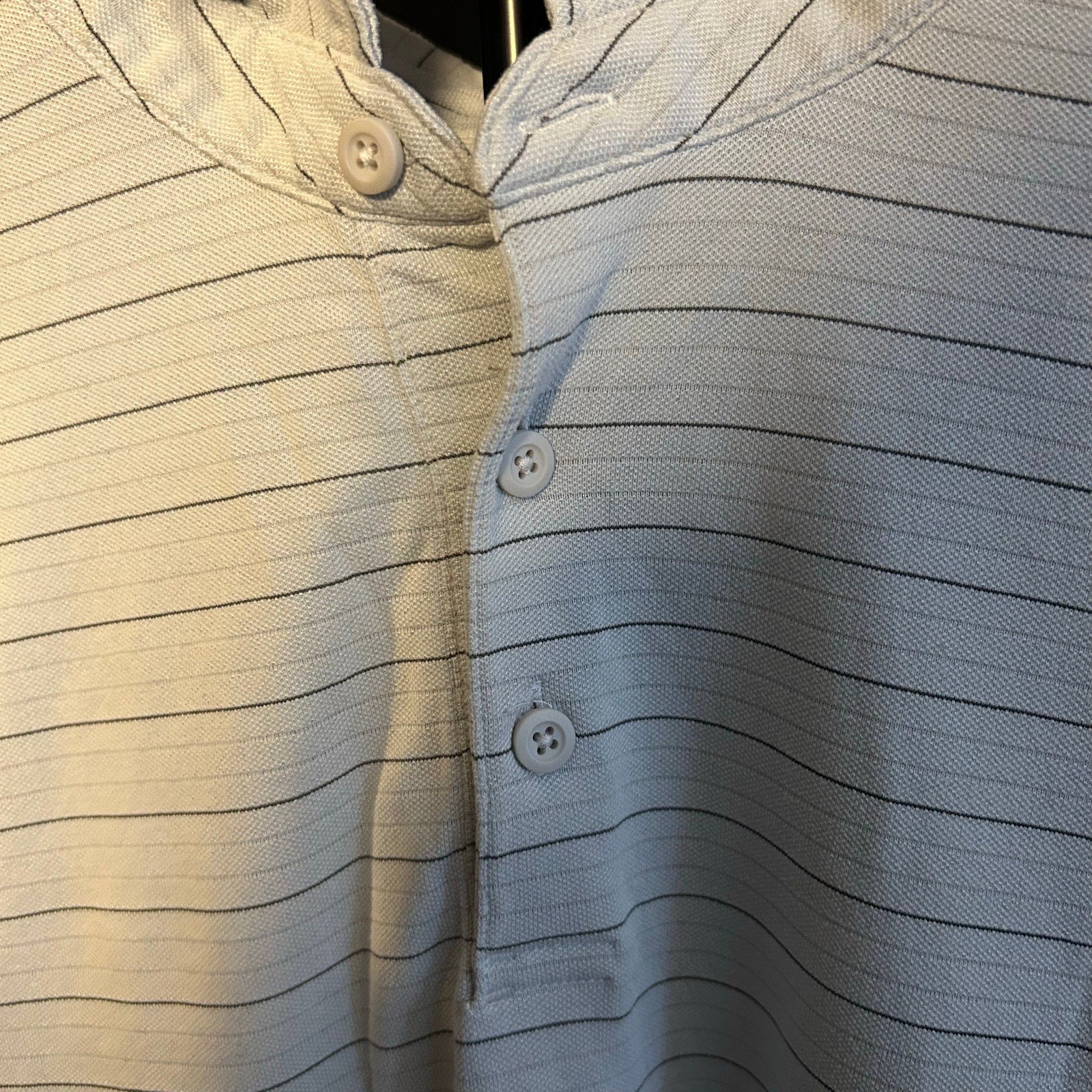 Athleisure Striped Short Sleeve Polo Shirt Grey White Size Small 19x29