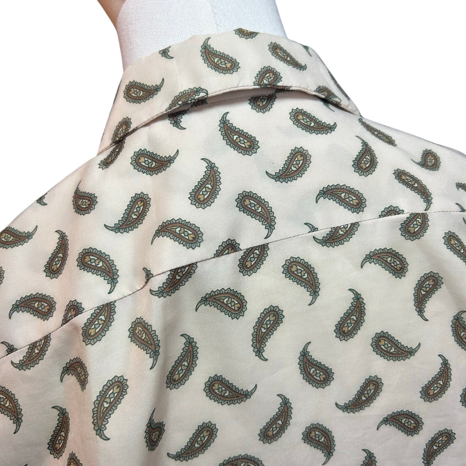 VTG 90s Handmade White Green Paisley Print Top Cloth Buttons Whimsigoth Boho