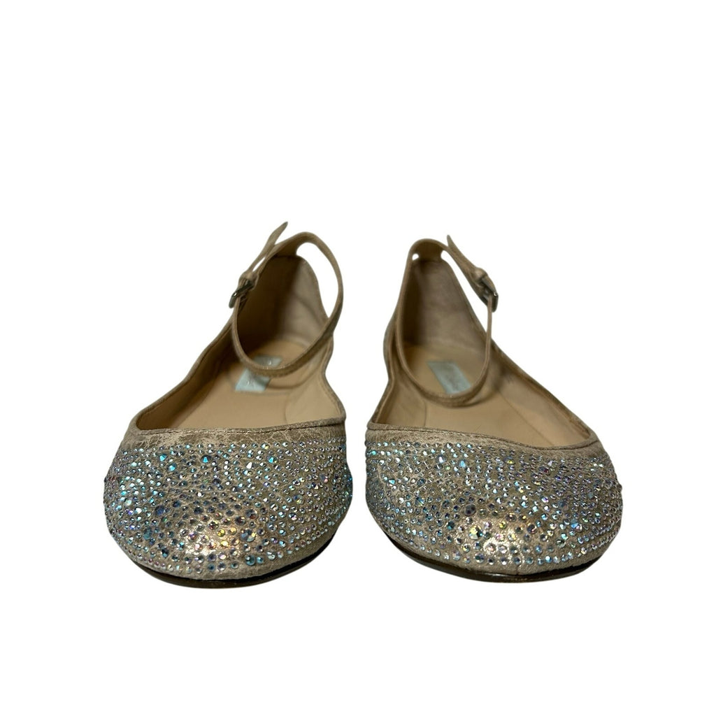 Betsey Johnson Cream Rhinestone Flats Glitter Coquette 8.5 Bridal Whimsigoth