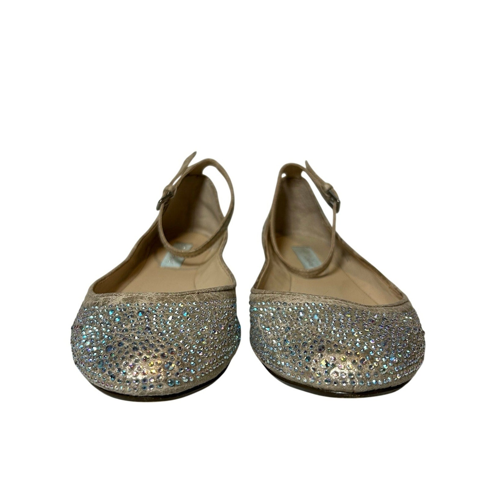 Betsey Johnson Cream Rhinestone Flats Glitter Coquette 8.5 Bridal Whimsigoth