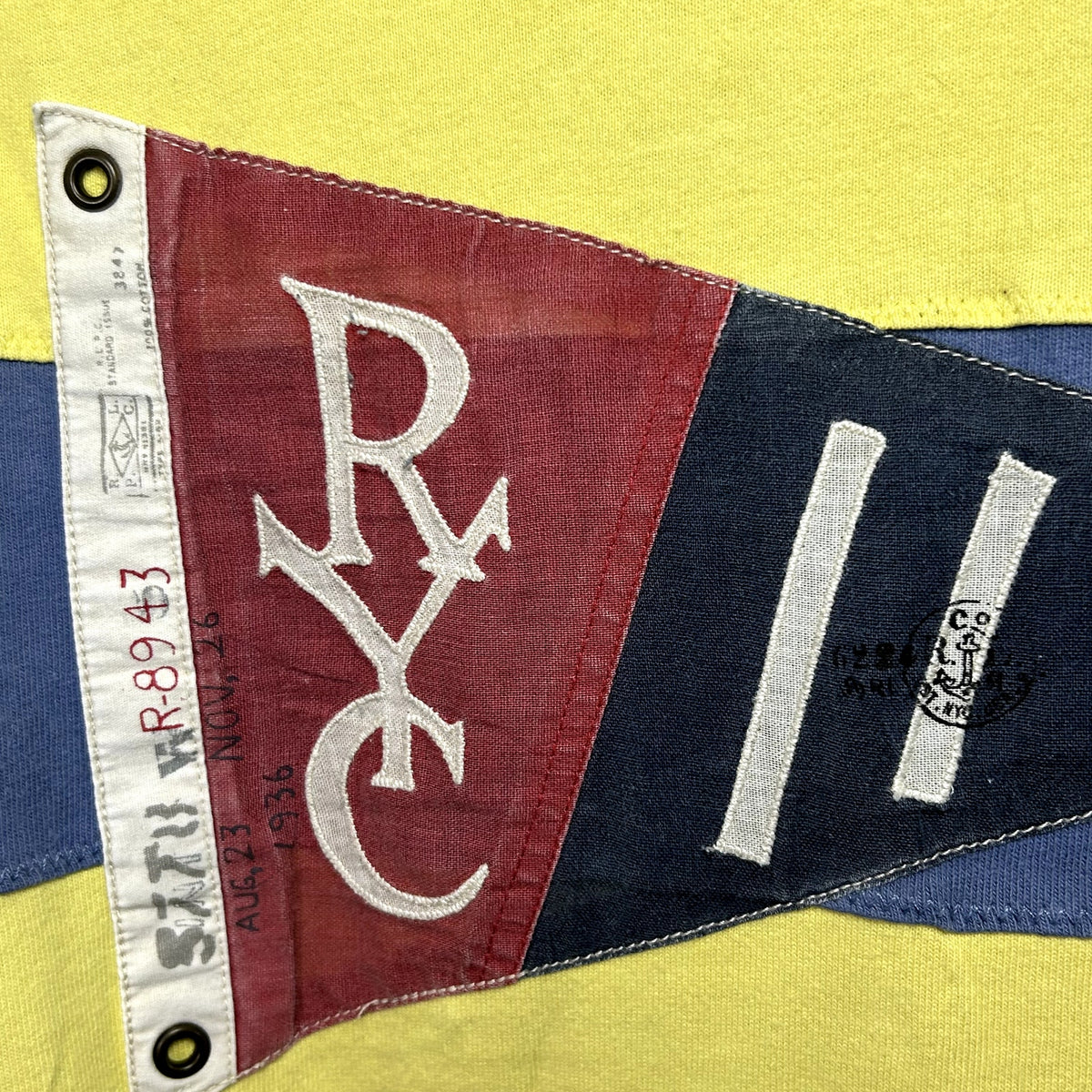 VTG 90s Polo Ralph Lauren XL Yellow Blue Striped RLPC Sailing Club Polo Shirt